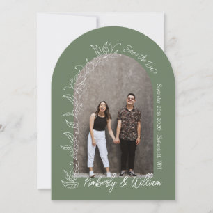 Dark Sage Green White Leaves Arch Save the Date Invitation