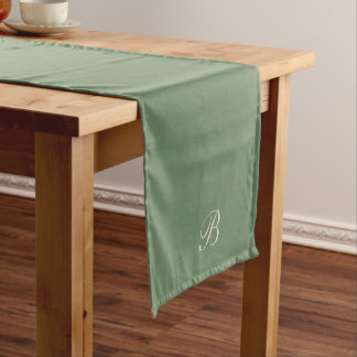 Dark Sage Green with Monogram Initial Short Table Runner