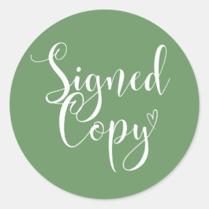 Dark Sage Heart Handwriting Signed Copy Classic Round Sticker