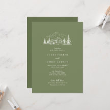 Dark Sage Rustic Mountain Wedding Invitation