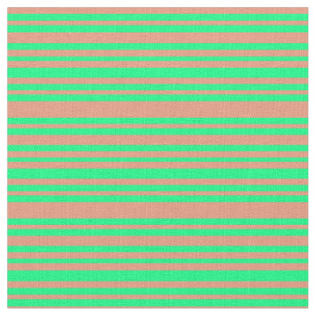 Dark Salmon and Green Coloured Striped Pattern Fabric (Close Up)