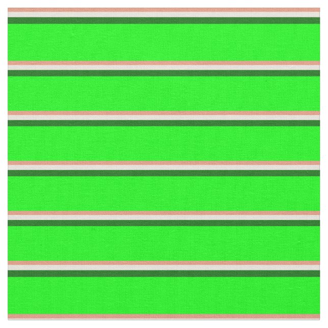 Dark Salmon, Beige, Dark Green & Lime Lines Fabric (Close Up)