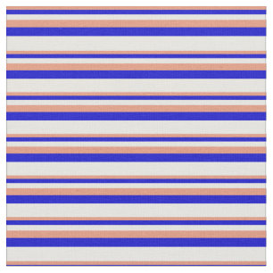 Dark Salmon, Blue, and White Coloured Stripes Fabric