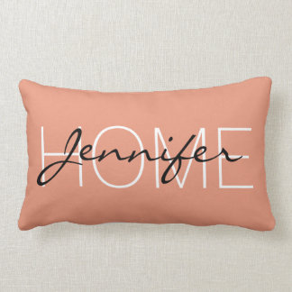 Dark salmon colour home monogram lumbar cushion
