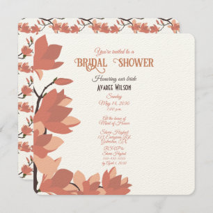 Dark Salmon Cream and Brown Folk Art Shower Invitation