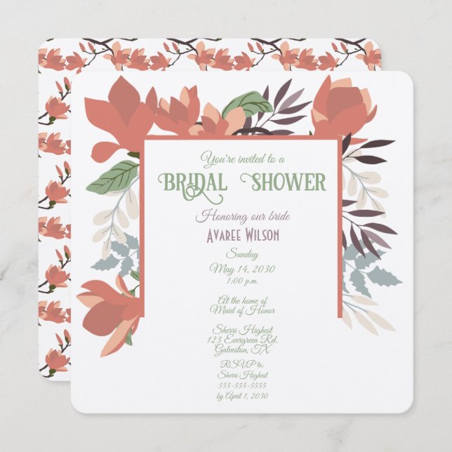 Dark Salmon Green Blue and Purple Folk Art Invitation (Front/Back)