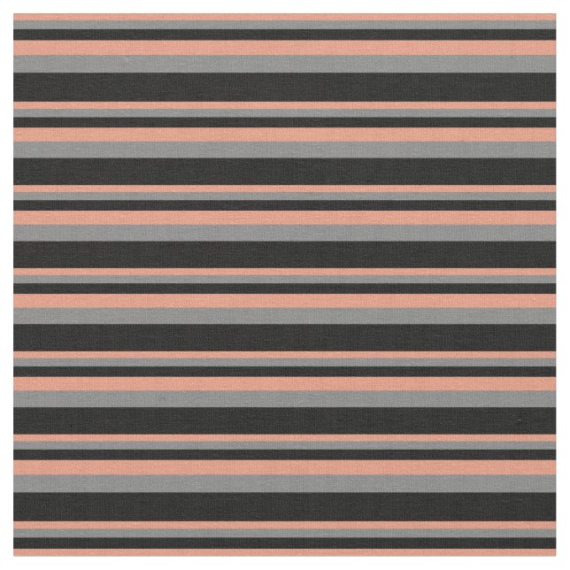 Dark Salmon, Grey & Black Coloured Lines Pattern Fabric (Close Up)