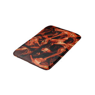 Dark salmon or coral destroyed, black background bath mat