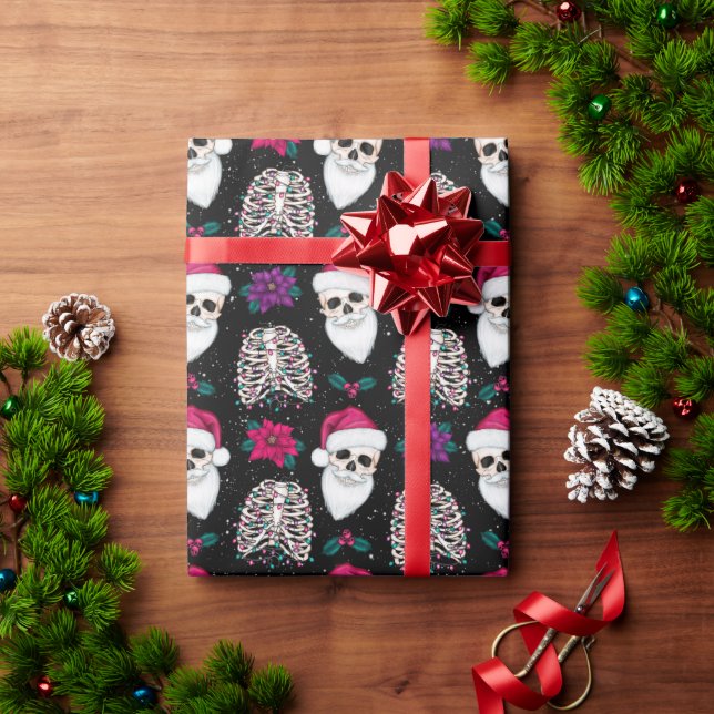 Dark Santa Hat Skeleton Christmas Gift Wrap (Holiday Gift)