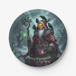Dark Santa of Shadows – Gothic Christmas Skeleton Paper Plate