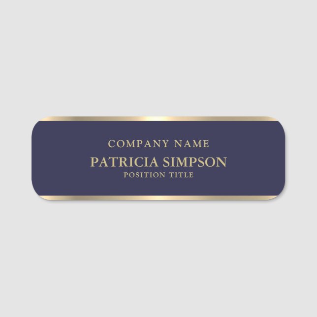 Dark Sapphire Blue Background With Golden Accent Name Tag (Front)