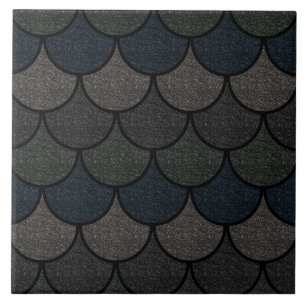 Dark Scalloped Dragon Scale Pattern Ceramic Tile