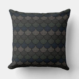 Dark Scalloped Dragon Scale Pattern Cushion