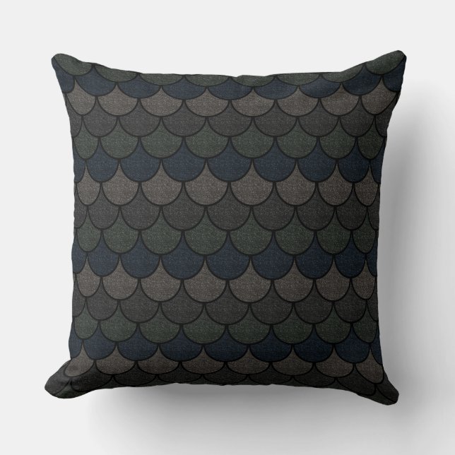 Dark Scalloped Dragon Scale Pattern Cushion (Front)