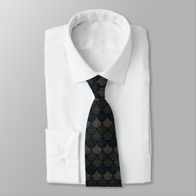 Dark Scalloped Dragon Scale Pattern Tie (Tied)