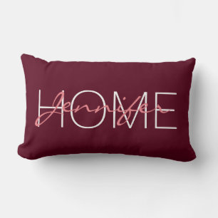 Dark scarlet colour home monogram lumbar cushion