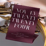 Dark Scarlet modern typography minimalist wedding Save The Date<br><div class="desc">Modern typography minimalist wedding Save the Date in shades of maroon oak,  dark scarlet,  cabernet sauvignon (cab sav) colours. Suitable for fall / autumn wedding. Please contact me if you need additional items.</div>