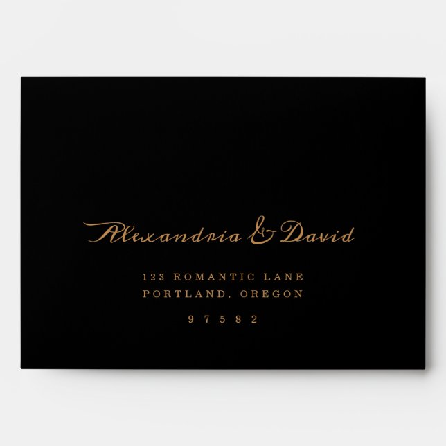 Dark Script Floral Wedding Black Envelope Liner (Front)