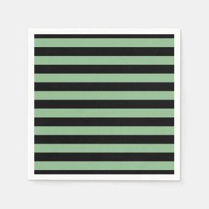 Dark Sea Green and Black Large Hor. Stripes Paper Napkin