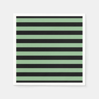 Dark Sea Green and Black Large Hor. Stripes Paper Napkin