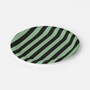 Dark Sea Green and Black Large Size Stripes Paper Plate