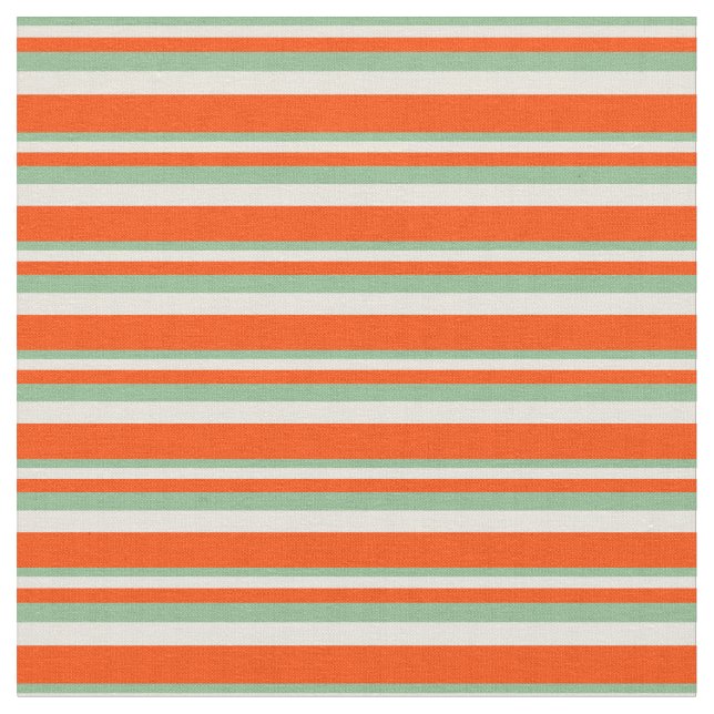 Dark Sea Green, Beige & Red Stripes/Lines Pattern Fabric (Close Up)