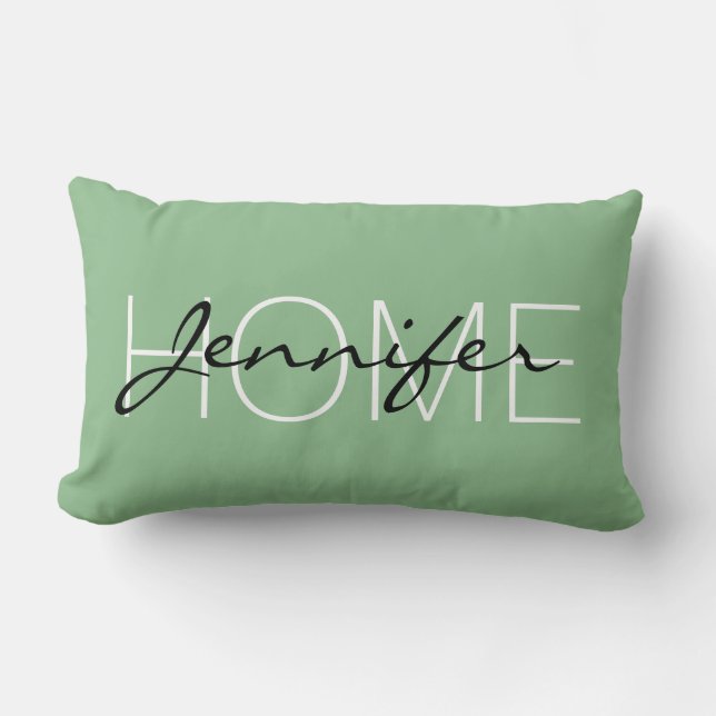 Dark sea green colour home monogram lumbar cushion (Front)