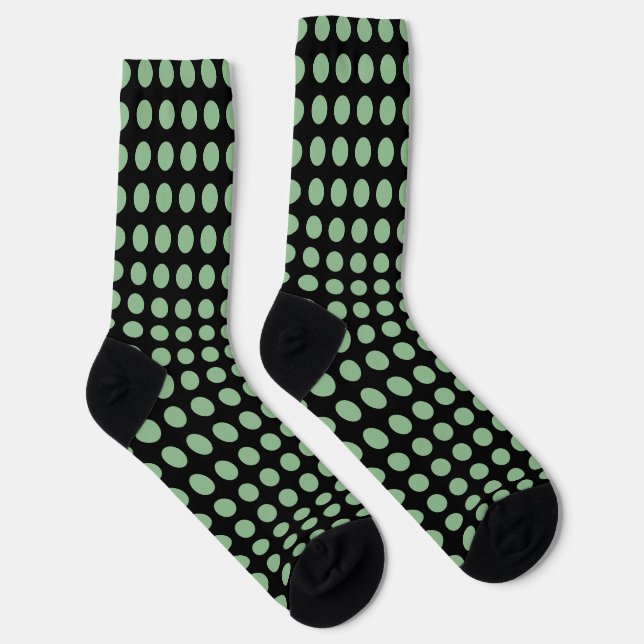Dark Sea Green on Black Large Horiz, Polka Dots Socks (Right)