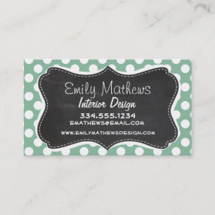 Dark Sea Green Polka Dots; Retro Chalkboard look Business Card