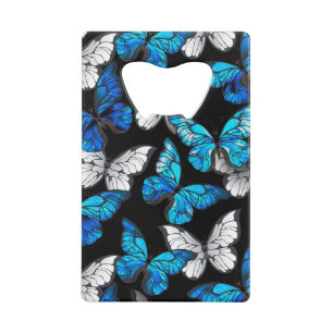 Dark Seamless Pattern with Blue Butterflies Morpho