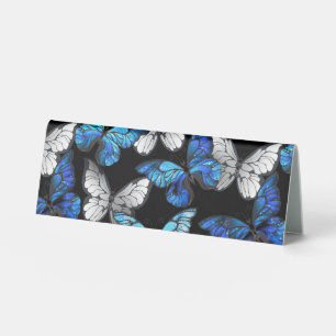 Dark Seamless Pattern with Blue Butterflies Morpho