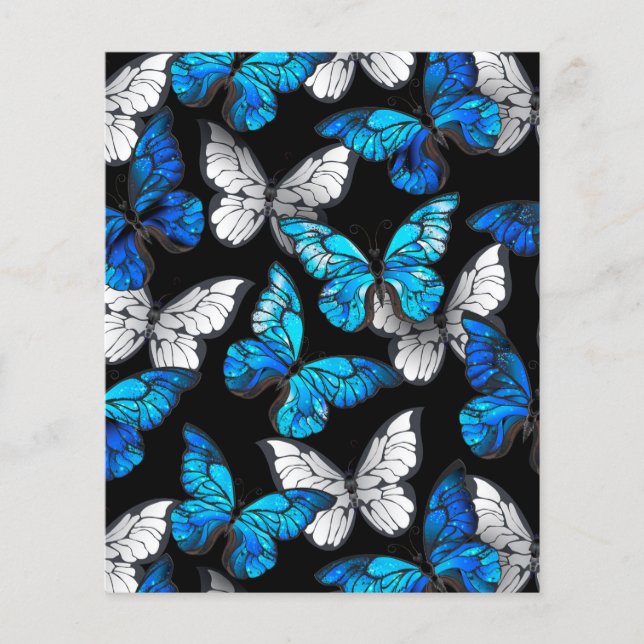 Dark Seamless Pattern with Blue Butterflies Morpho (Front)
