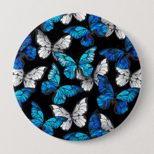 Dark Seamless Pattern with Blue Butterflies Morpho 10 Cm Round Badge