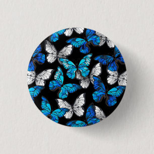 Dark Seamless Pattern with Blue Butterflies Morpho 3 Cm Round Badge