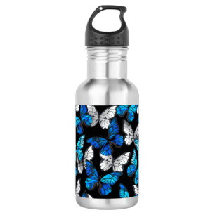 Dark Seamless Pattern with Blue Butterflies Morpho 532 Ml Water Bottle
