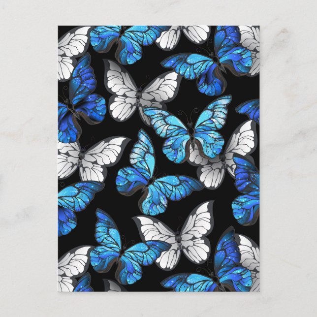 Dark Seamless Pattern with Blue Butterflies Morpho Advice Card (Front)