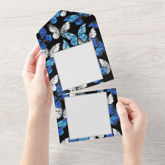 Dark Seamless Pattern with Blue Butterflies Morpho All In One Invitation (Tearaway)