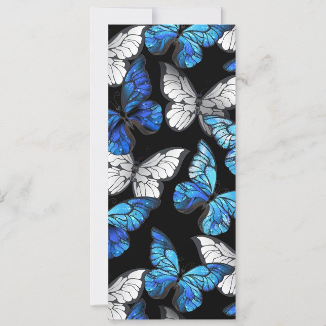 Dark Seamless Pattern with Blue Butterflies Morpho Announcement (Front)