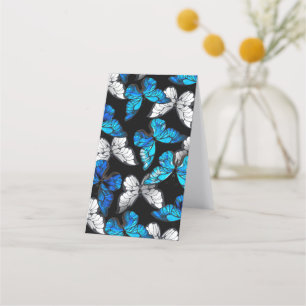 Dark Seamless Pattern with Blue Butterflies Morpho Appointment Card