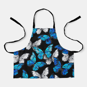 Dark Seamless Pattern with Blue Butterflies Morpho Apron