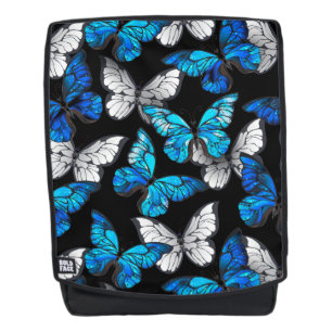 Dark Seamless Pattern with Blue Butterflies Morpho Backpack