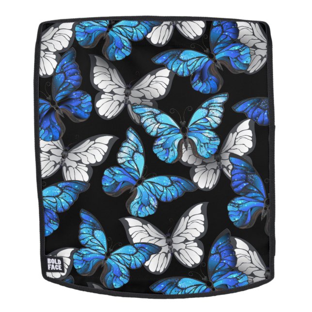Dark Seamless Pattern with Blue Butterflies Morpho Backpack (Removable Face)
