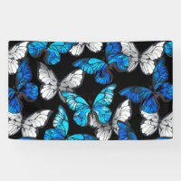 Dark Seamless Pattern with Blue Butterflies Morpho