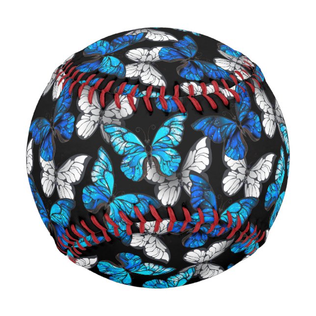 Dark Seamless Pattern with Blue Butterflies Morpho Baseball (Front)