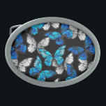 Dark Seamless Pattern with Blue Butterflies Morpho Belt Buckle<br><div class="desc">Realistic,  blue and white butterflies seamless pattern on black background.</div>