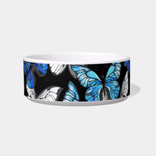 Dark Seamless Pattern with Blue Butterflies Morpho Bowl