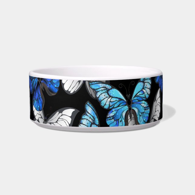 Dark Seamless Pattern with Blue Butterflies Morpho Bowl (Front)