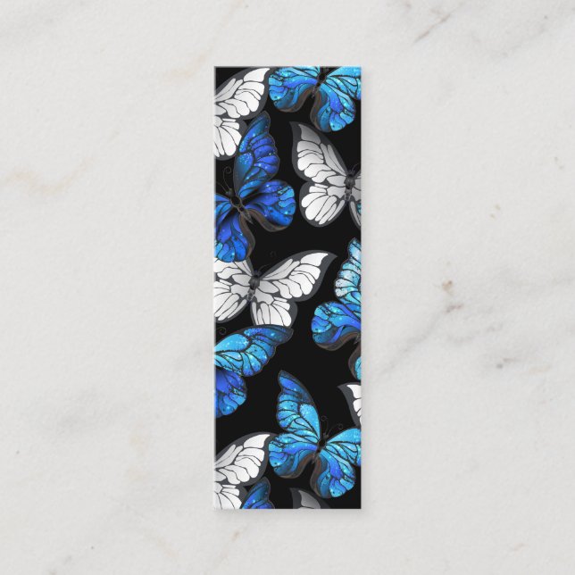 Dark Seamless Pattern with Blue Butterflies Morpho Calling Card (Front)