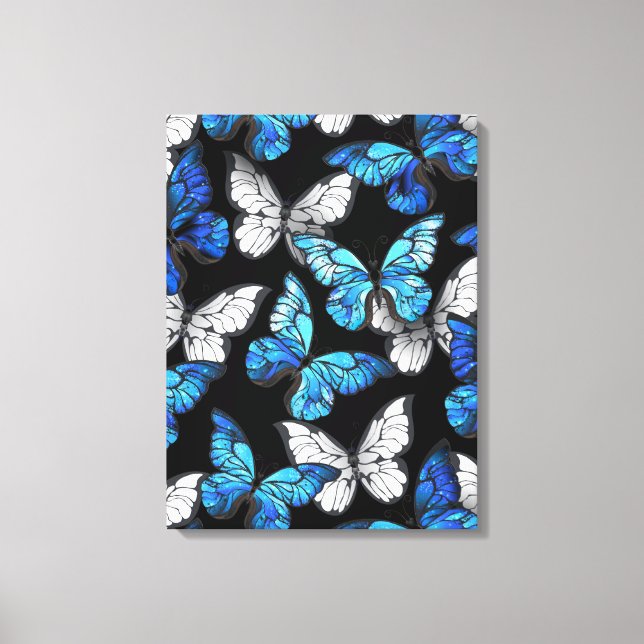 Dark Seamless Pattern with Blue Butterflies Morpho Canvas Print (Front)