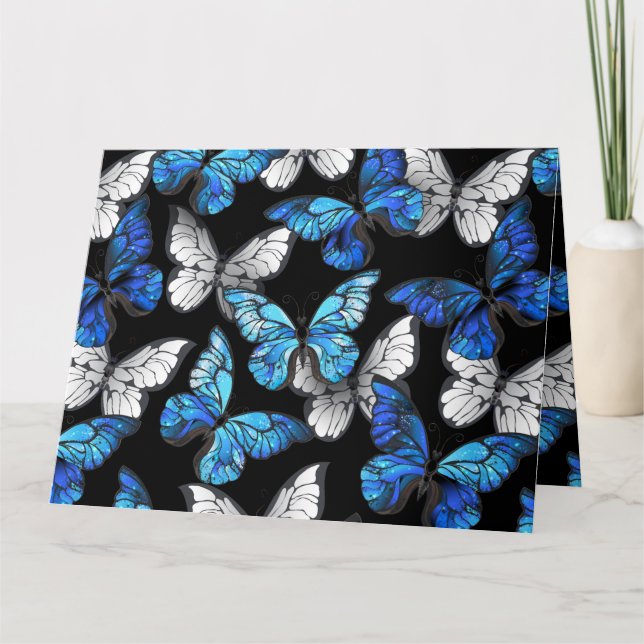 Dark Seamless Pattern with Blue Butterflies Morpho Card (Front)